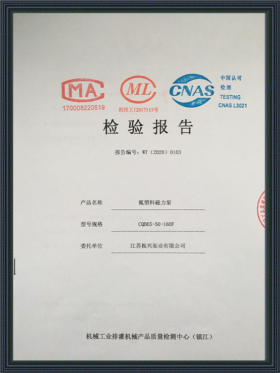 cqb-f氟塑(sù)料磁力泵(bèng)20年檢(jiǎn)驗報告