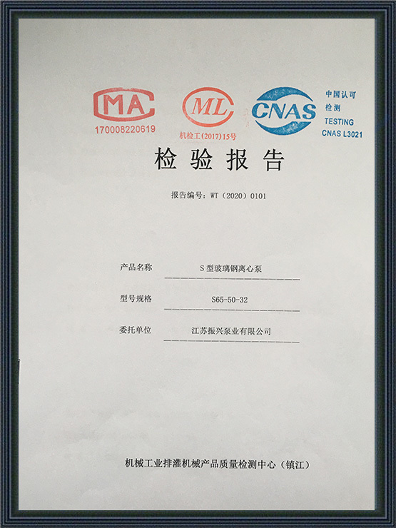 s type frp centrifugal pump 20 years inspection report